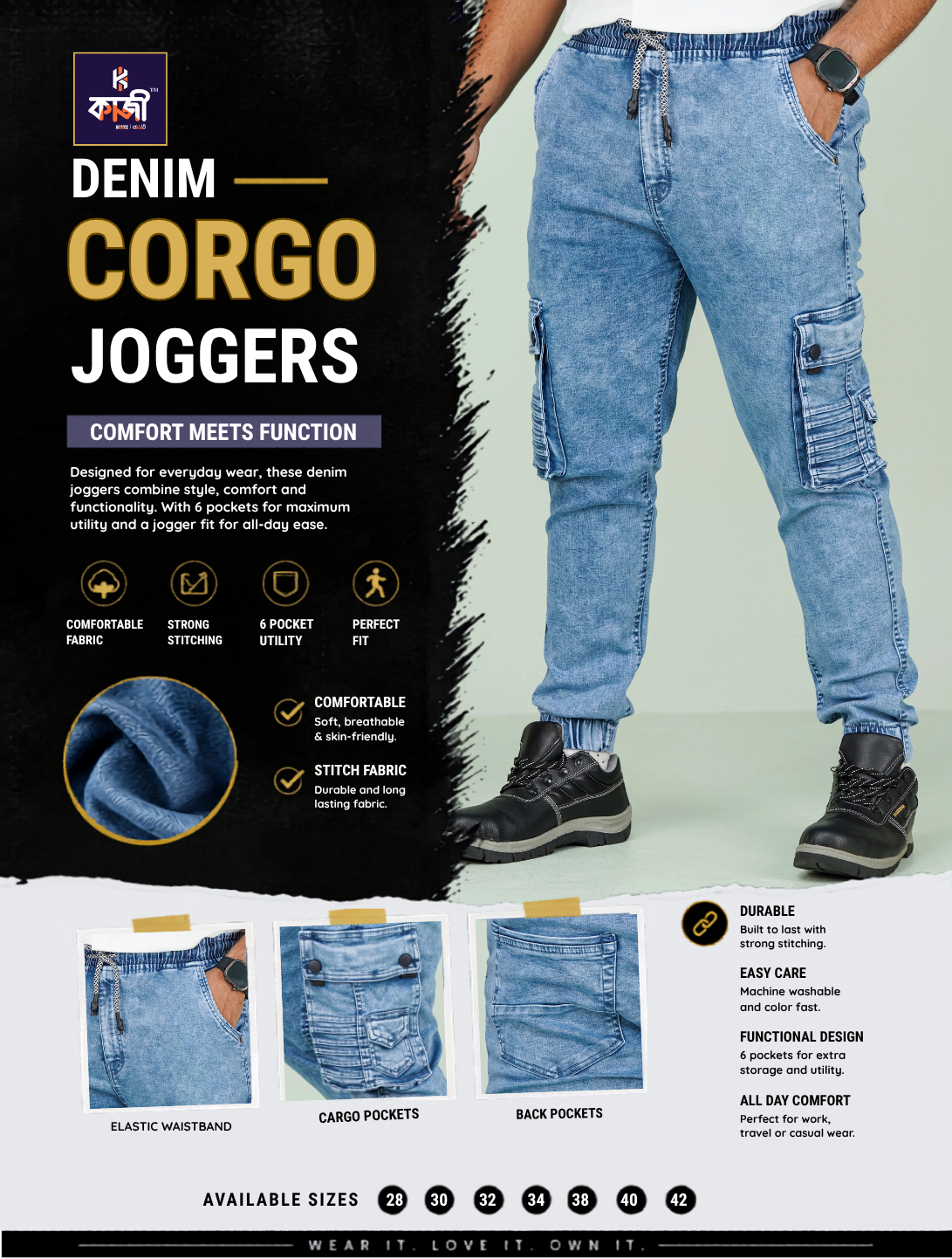 Denim Cargo Joggers